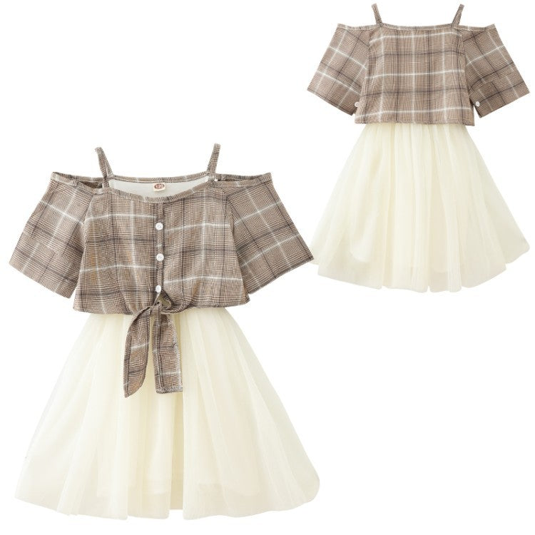 Super Western Style Princess Dress Korean Children's Dress Suspenders Plaid Girl Skirt