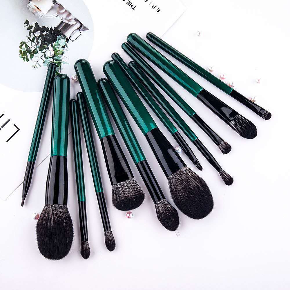 12 Green Makeup Brushes Set