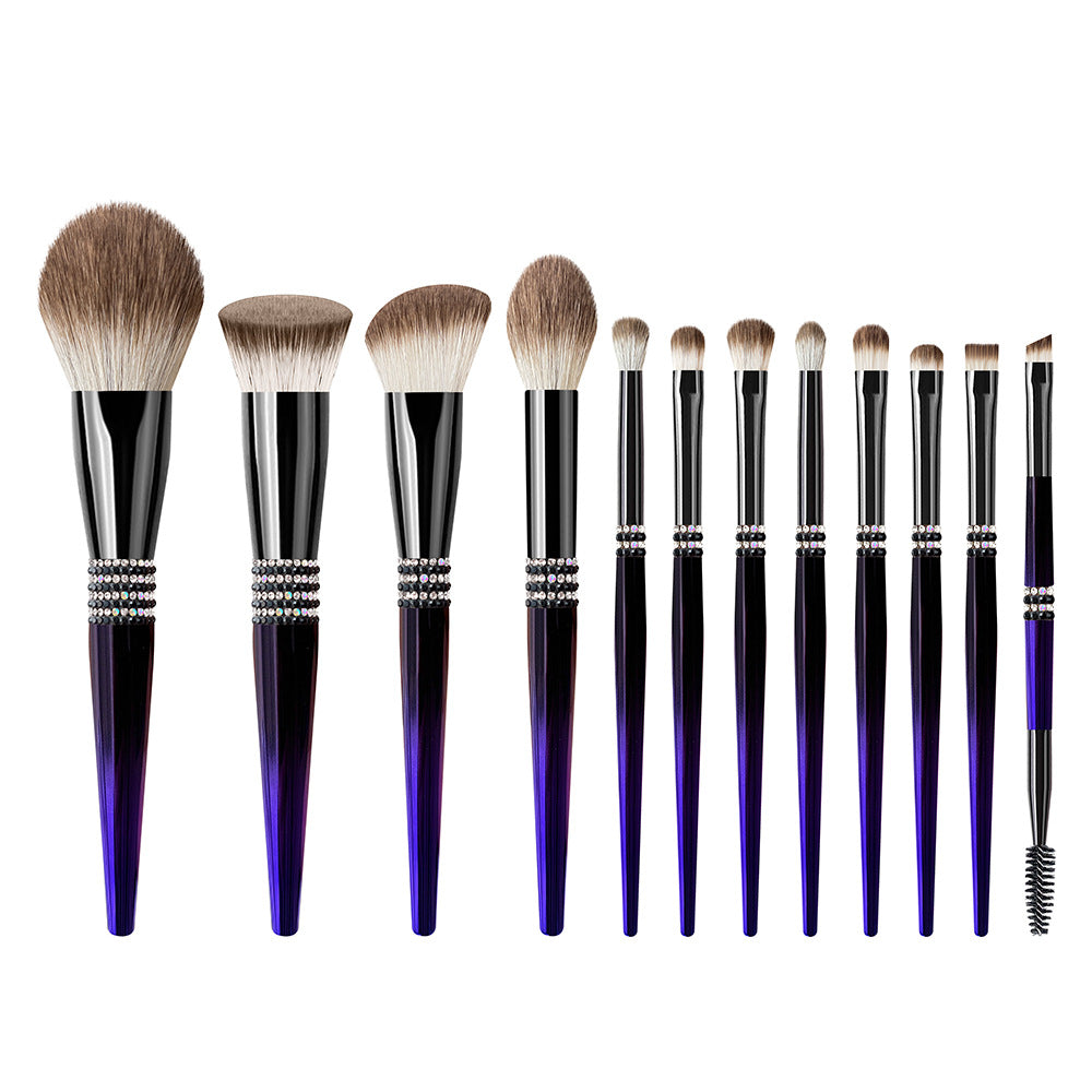 12 Gradient Blue Makeup Brushes Set