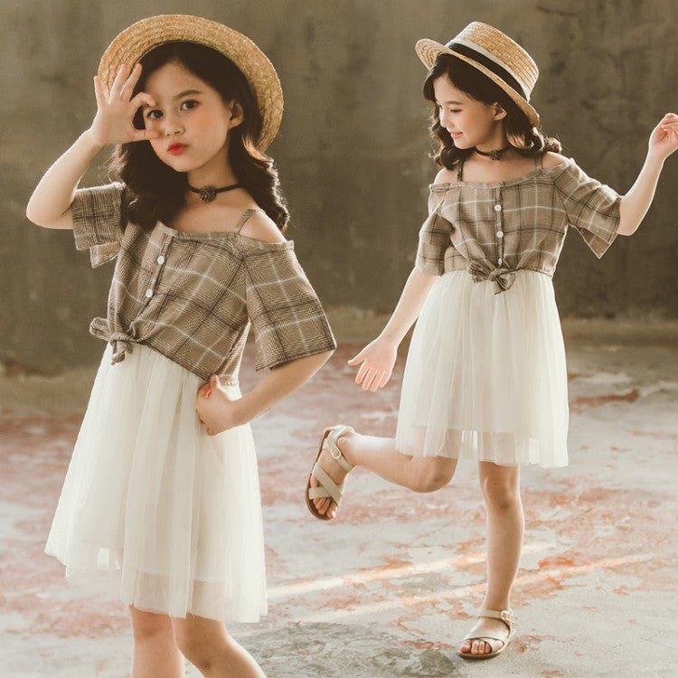 Super Western Style Princess Dress Korean Children's Dress Suspenders Plaid Girl Skirt