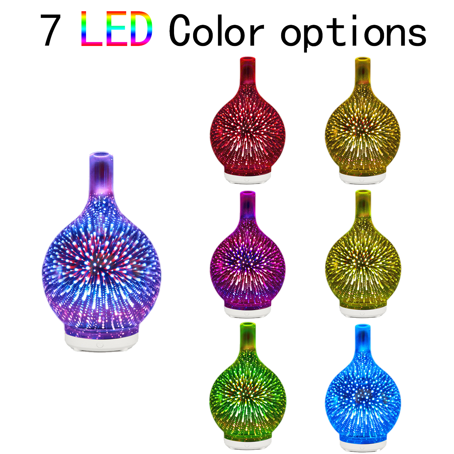 5V Glass Colorful Vase Humidifier 3D Firework Glass Usb Air Humidifier With 7 Color Led Night Light B