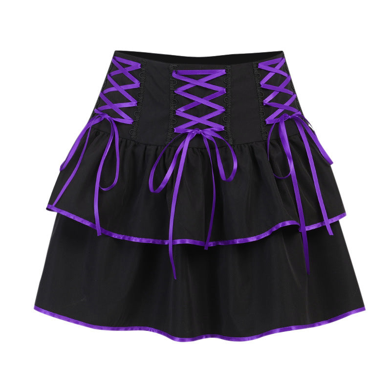 Contrasting Color Strappy Tutu Skirt High Waist Stitching Girl