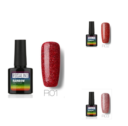 Nail free, long-lasting, non-toxic, nail polish, ROSALIND phototherapy glue, star studded rainbow system.