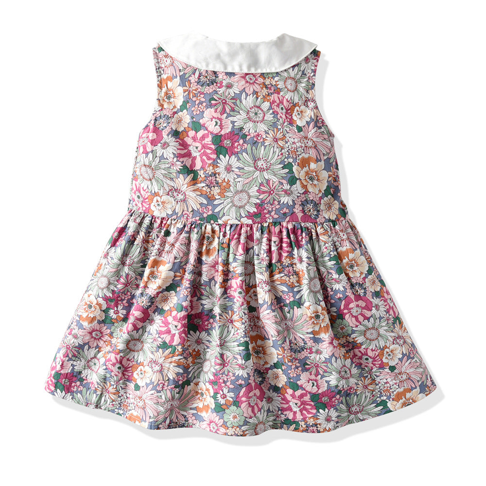 Lapel floral skirt girl dress