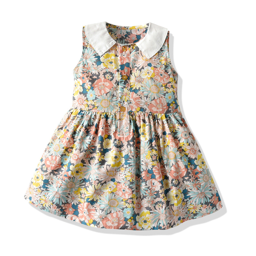 Lapel floral skirt girl dress