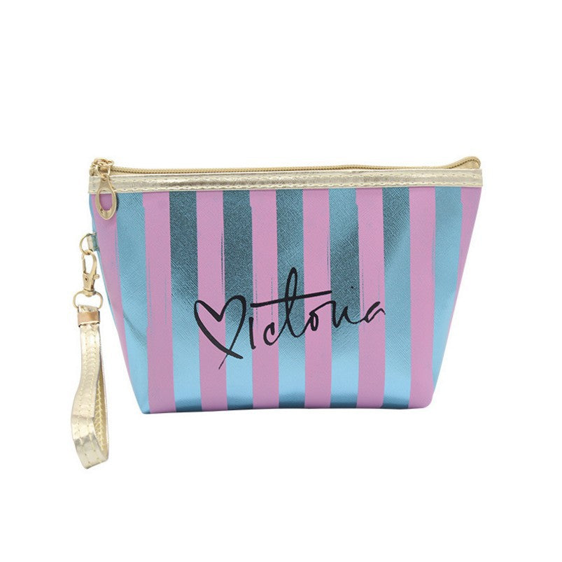 Cross Pattern Striped Make-up Bag Female Storage Multifunctional