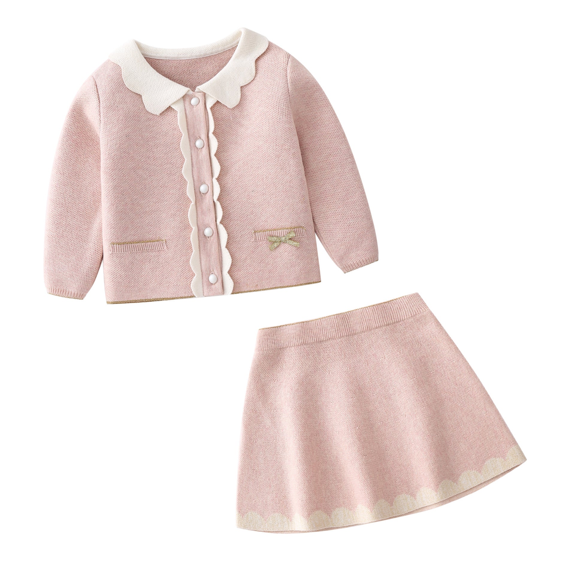 Baby Girl Cotton Knitted Cardigan And Skirt Suit