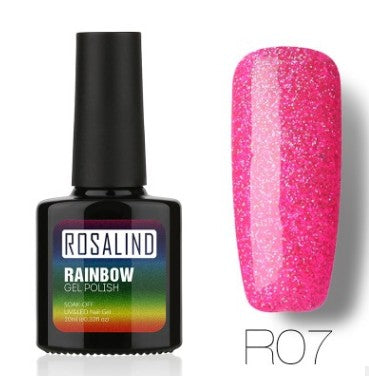 Nail free, long-lasting, non-toxic, nail polish, ROSALIND phototherapy glue, star studded rainbow system.