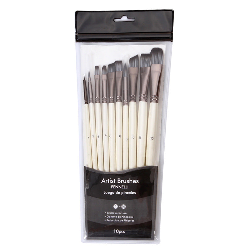 10 Pearl White Rod Nylon Hair Oil Brushes