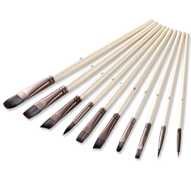 10 Pearl White Rod Nylon Hair Oil Brushes