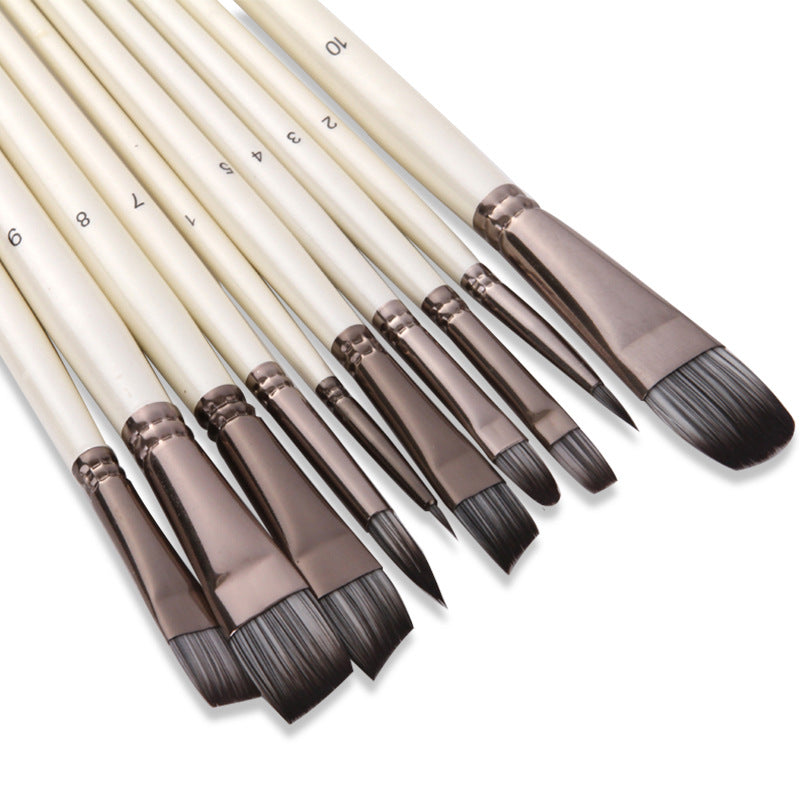 10 Pearl White Rod Nylon Hair Oil Brushes