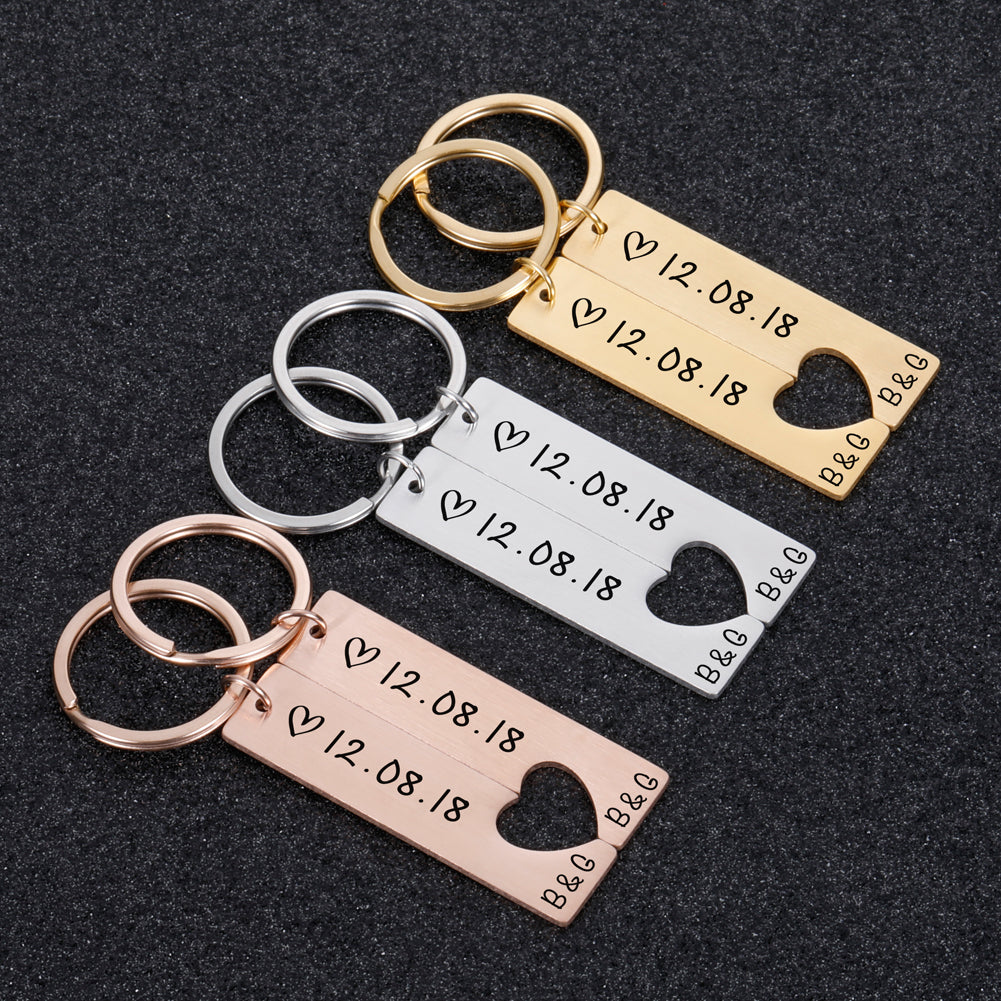 Customized Couples Keychain Boyfriend Girlfriend Keyring Husband Anniversary Valentine Day Gift