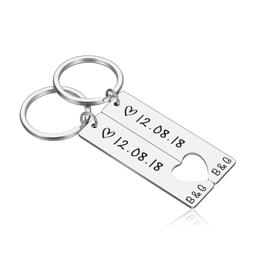 Customized Couples Keychain Boyfriend Girlfriend Keyring Husband Anniversary Valentine Day Gift