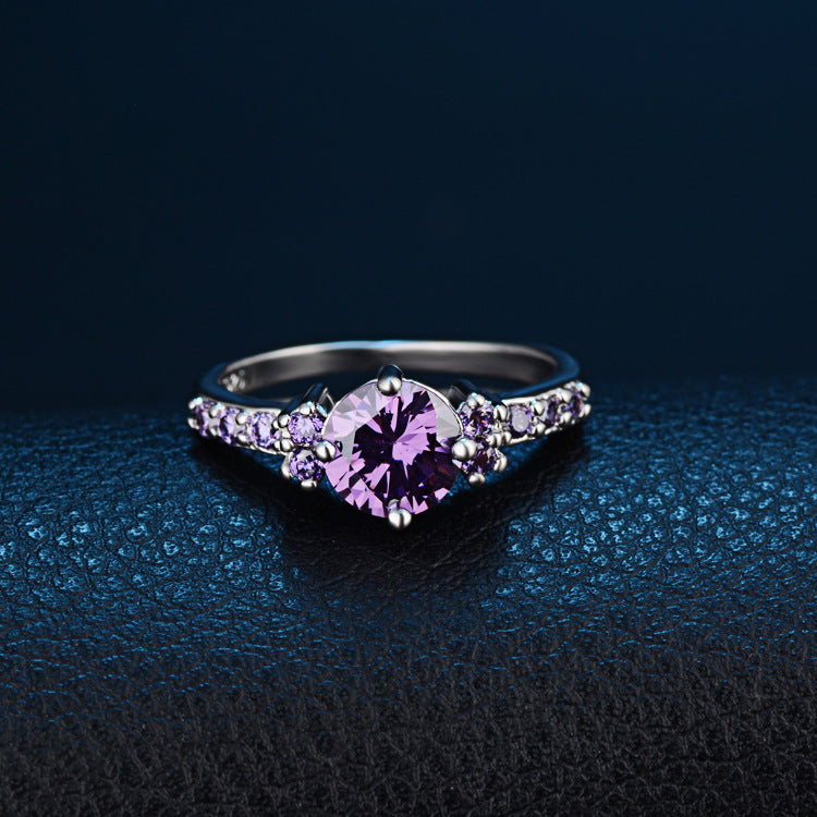 CiNily Violet Filled Finger Rings With Stone Silver Plated Purple Lilac Luxury Summer Cute Romance Fully-Jewelled Woman Girls