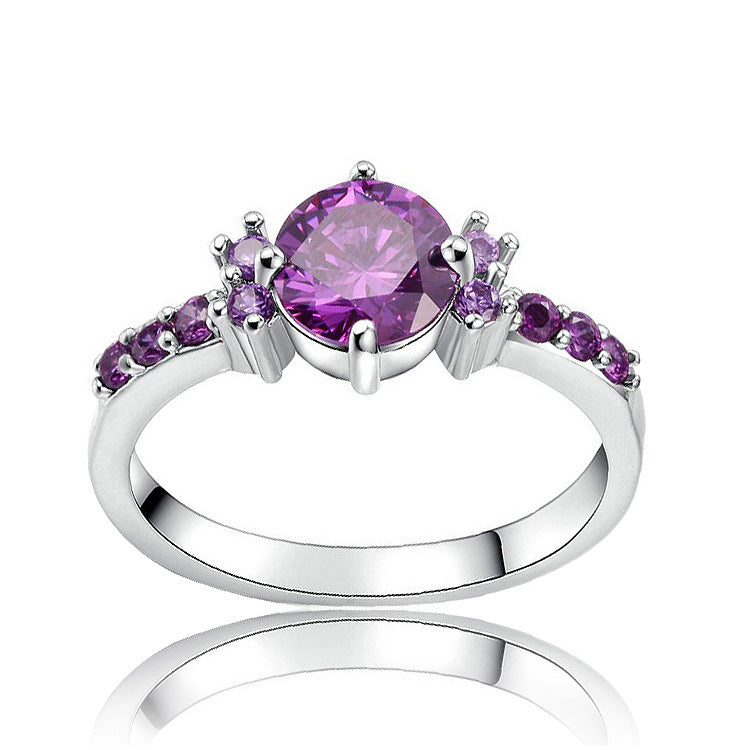 CiNily Violet Filled Finger Rings With Stone Silver Plated Purple Lilac Luxury Summer Cute Romance Fully-Jewelled Woman Girls