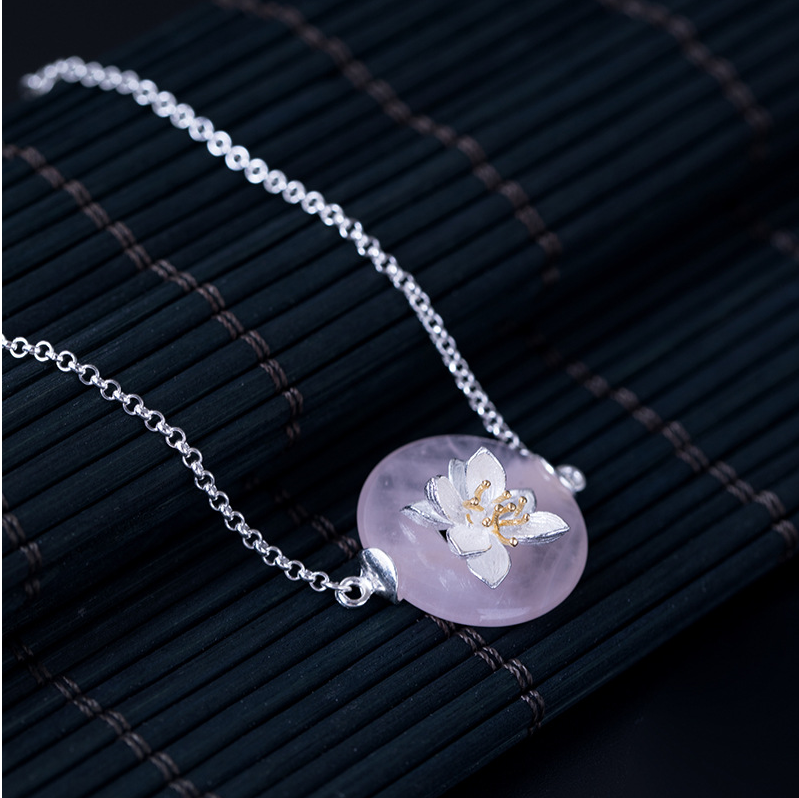 Silver Creative Ancient Style Flower Hand Decoration Women New Retro Art lotus Dongling Jade Bracelet