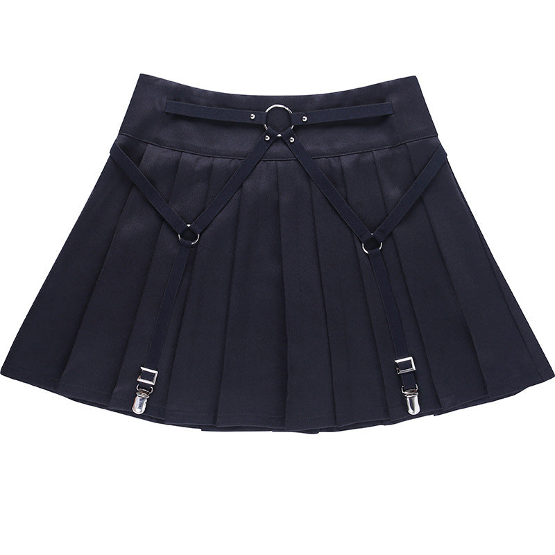 Dark Functional Wind Punk Girl Pleated Skirt High Waist Tooling Bf Cool Ring Skirt Skirt Trend