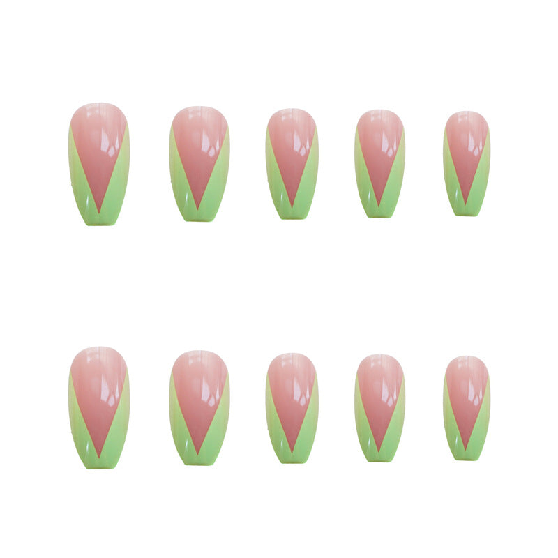 PD-57 Ballet Green French Net Red Fake Nail Sticker Nail Nail Patch Can Be Taken Off And Worn By Women