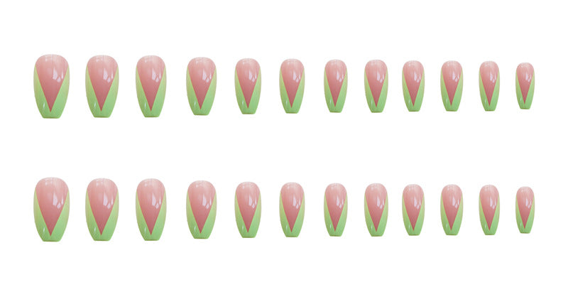 PD-57 Ballet Green French Net Red Fake Nail Sticker Nail Nail Patch Can Be Taken Off And Worn By Women