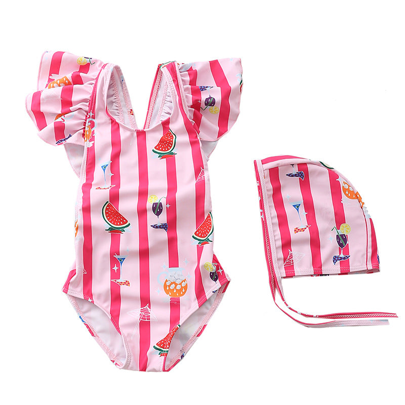 Children'S Swimsuit Girl One-Piece Cute Little Princess Gauze Skirt-Style Flashing Swimsuit Baby Baby Girl Swimsuit