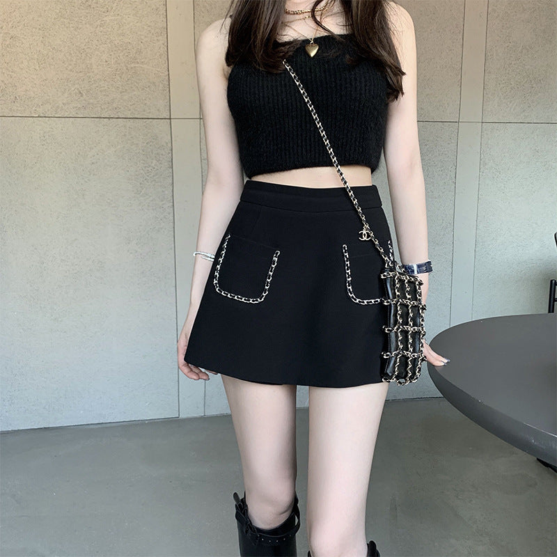 New Little Fragrant Girl Super All-match Chain Edge Temperament Anti-empty Pocket Short Skirt Culottes