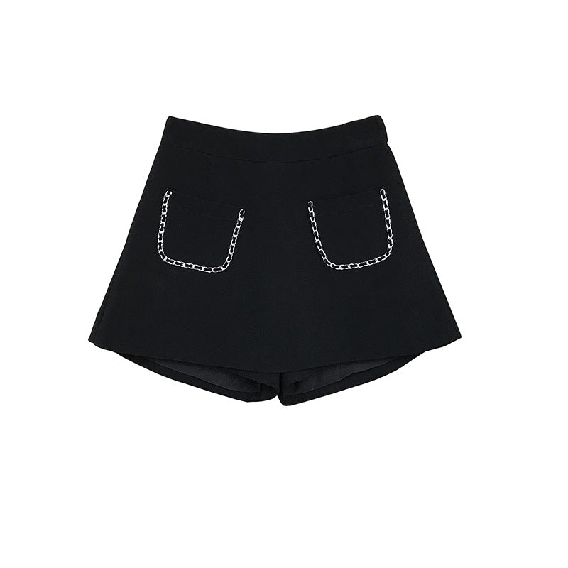 New Little Fragrant Girl Super All-match Chain Edge Temperament Anti-empty Pocket Short Skirt Culottes