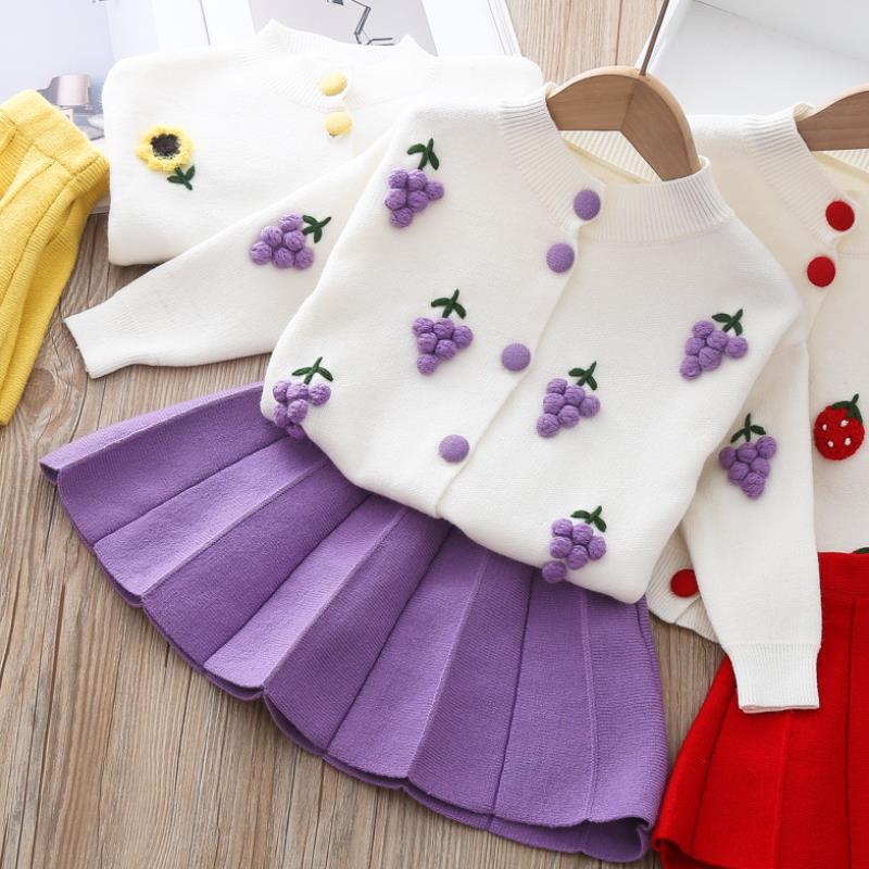 Girls Autumn Dresses New Foreign Style Children's Sweater Pleated Skirt Two-Piece Baby Girl Knit Suit Trend