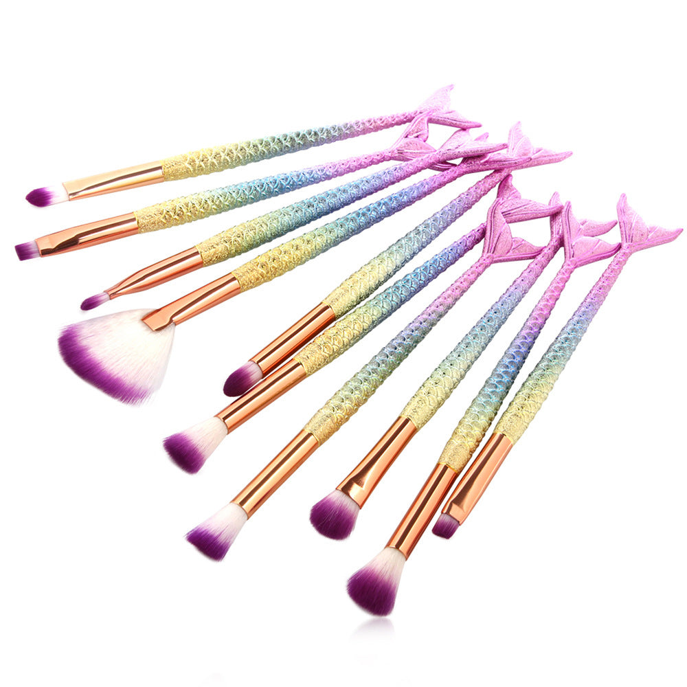 10 Mermaid Makeup Brushes Colorful Fish Scales Eye Brushes Beauty Tools