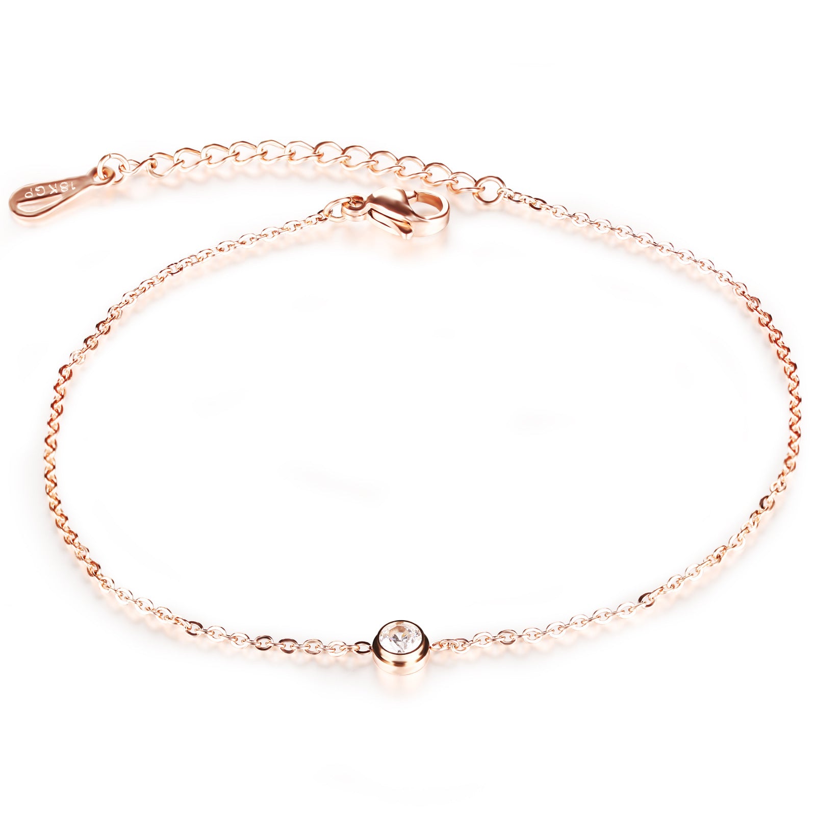 JeeMango Cubic Zirconia Anklet Foot Jewelry Rose Gold Anklet Bracelet Leg Chain Stainless Steel Anklets Women Jewelry JA19034