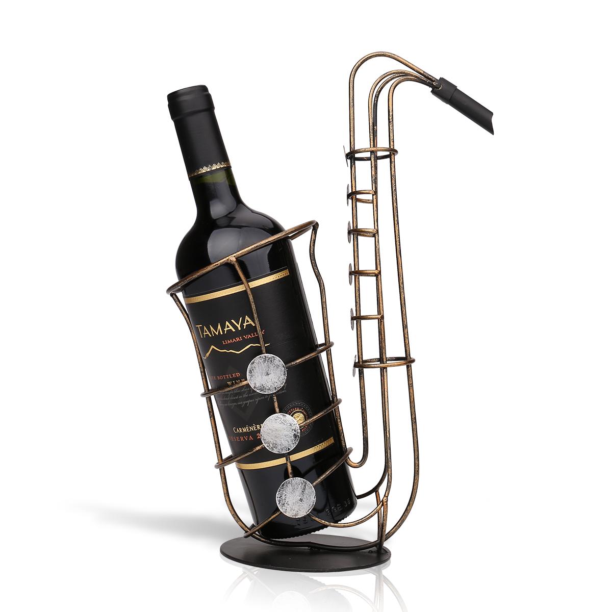 Tooarts Wine Bottle Holder Metal Figurine Sax Wine Rack Practical Figurine Crafts Artwork For Home Decoration Accessories