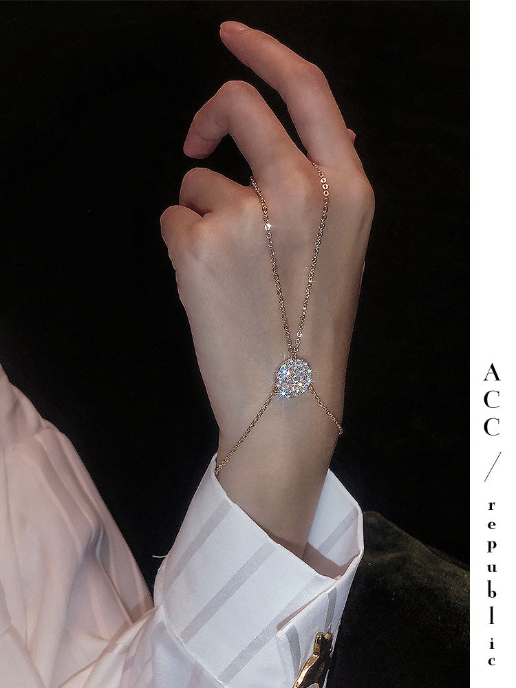 Korea Fashion Full Diamond Bracelet And Ring As A Whole Hand Bracelet Finger Ring Chain Link Women