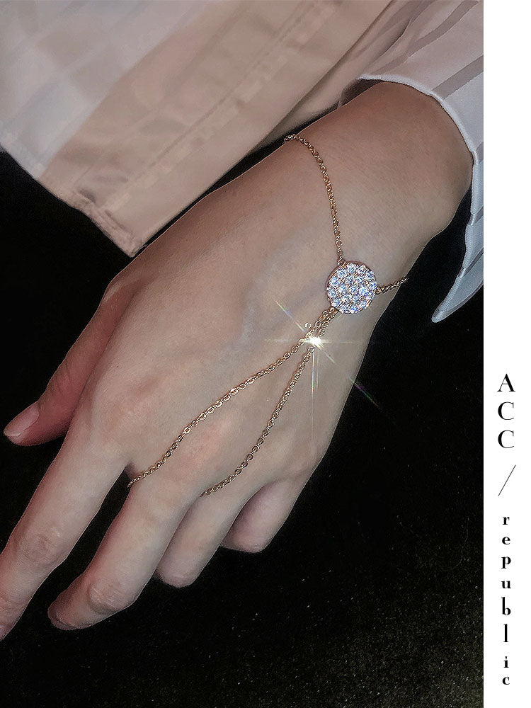 Korea Fashion Full Diamond Bracelet And Ring As A Whole Hand Bracelet Finger Ring Chain Link Women