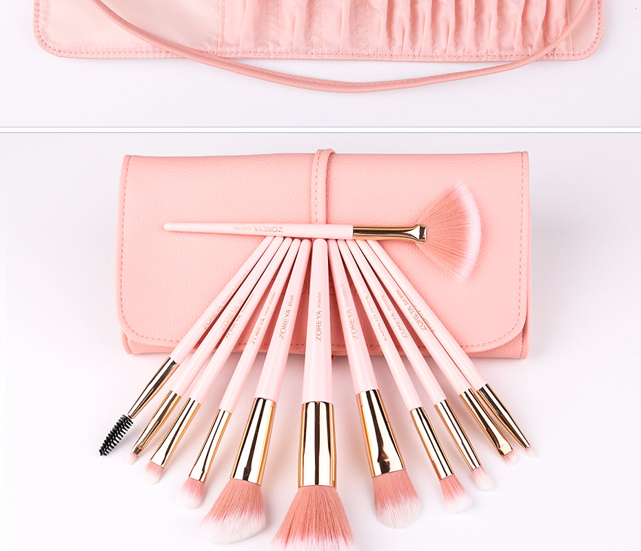 Set of 12 makeup brushes with pointed tail handles