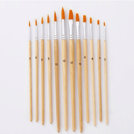 12 nylon hair watercolor brushes 6 pointed 6 flat gouache brushes