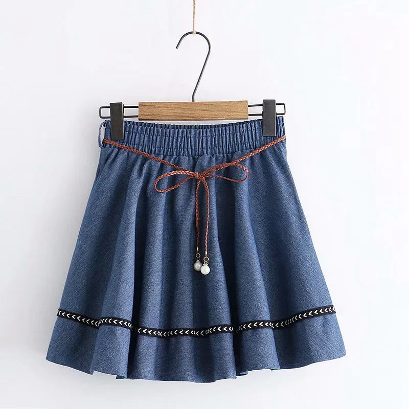 The New Small  Waist Slim Slimming Pearl Belt Girl Short Skirt