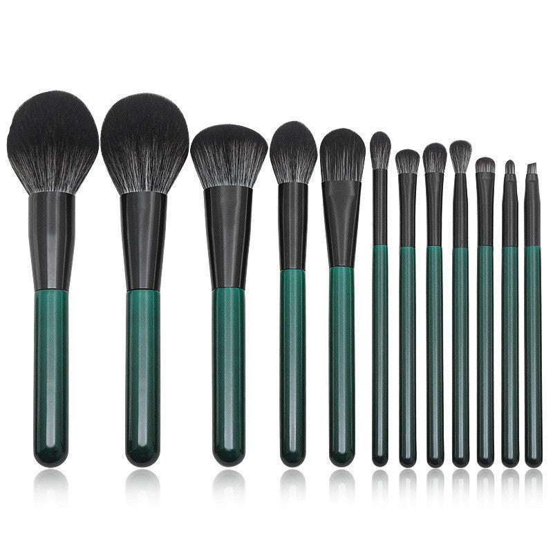 12 Green Makeup Brushes Set