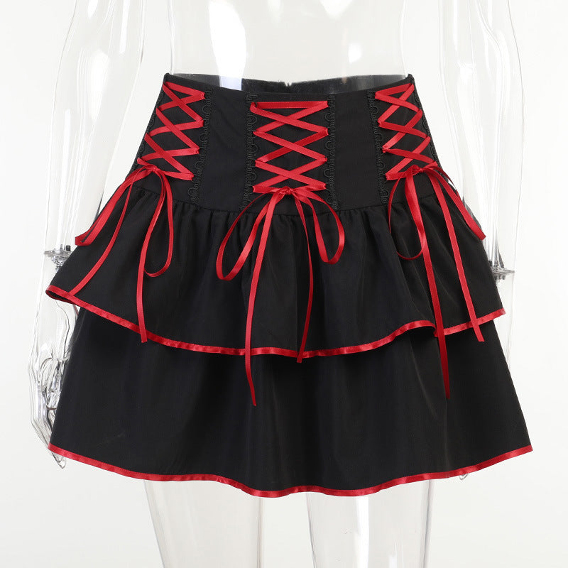 Contrasting Color Strappy Tutu Skirt High Waist Stitching Girl