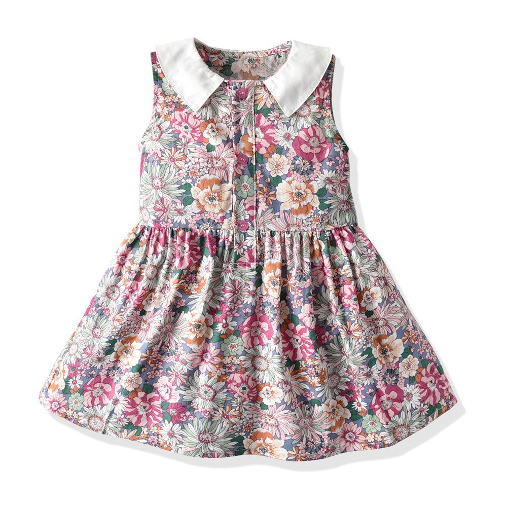 Lapel floral skirt girl dress