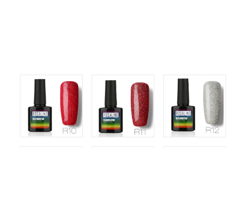 Nail free, long-lasting, non-toxic, nail polish, ROSALIND phototherapy glue, star studded rainbow system.