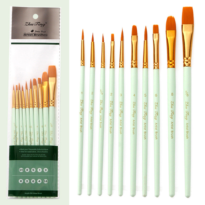 10 Pearlescent Blue Nylon Brushes Gouache And Oil Brush Set