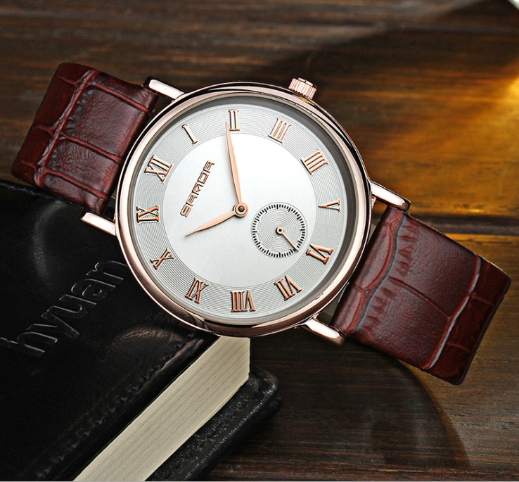 Men's leather waterproof quartz watch