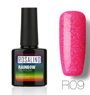 Nail free, long-lasting, non-toxic, nail polish, ROSALIND phototherapy glue, star studded rainbow system.