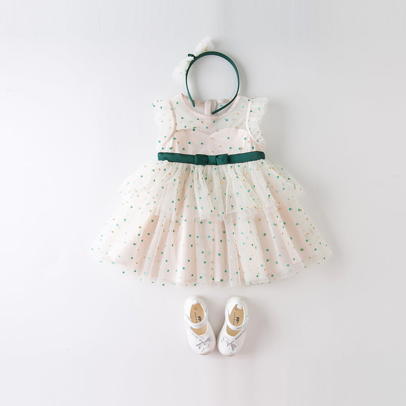 Summer Girl Baby Green Polka Dot Small Veil Skirt With Hair Band