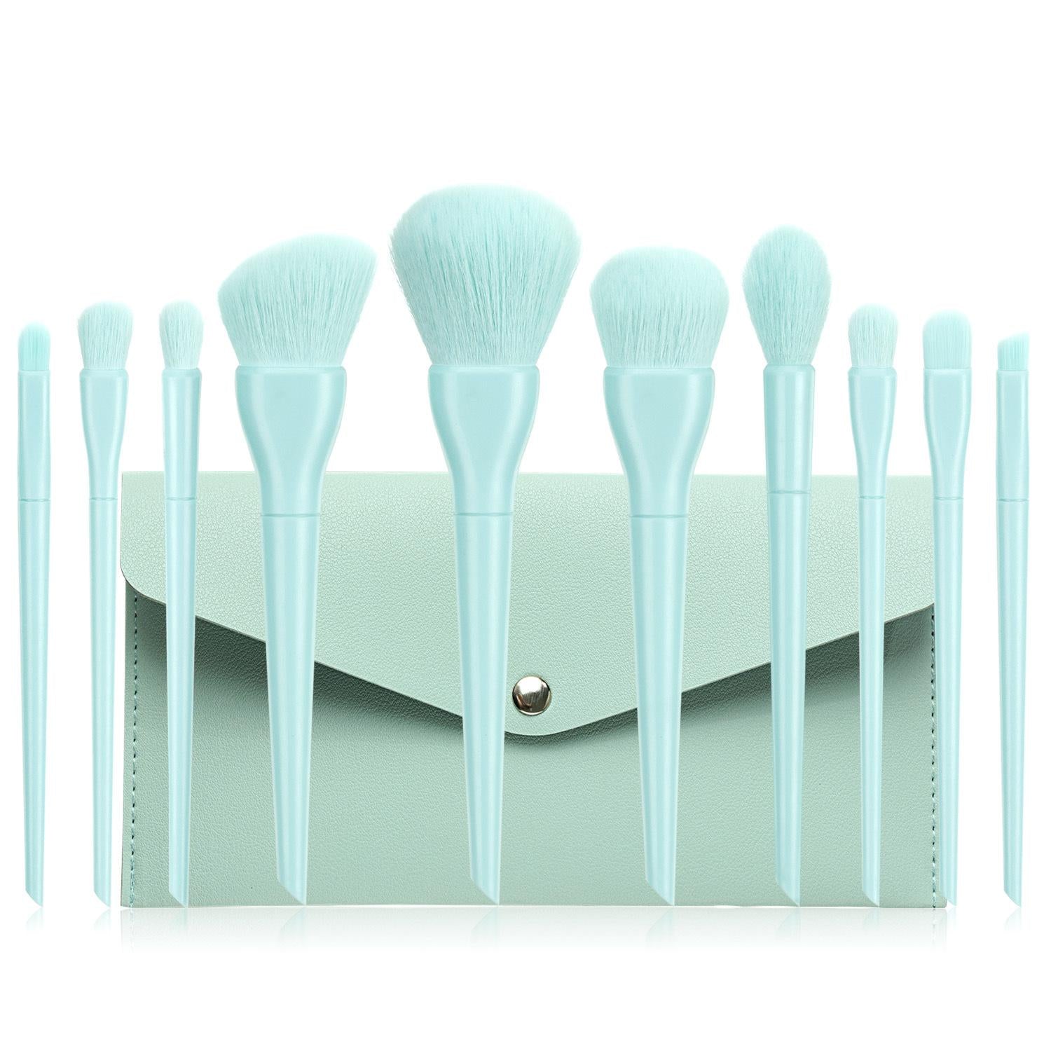 Candy color 10 cosmetic brushes set plastic short rod soft bristles