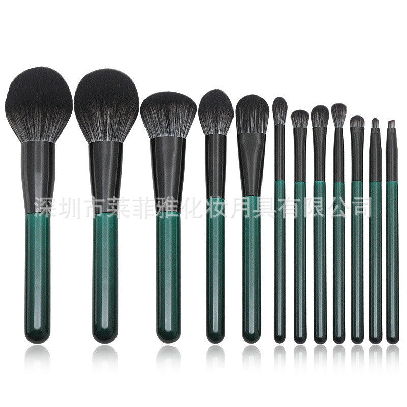 12 Green Makeup Brushes Set