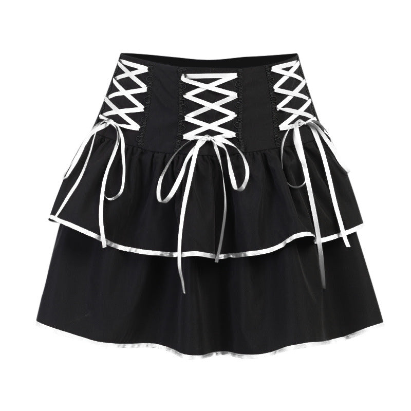 Contrasting Color Strappy Tutu Skirt High Waist Stitching Girl