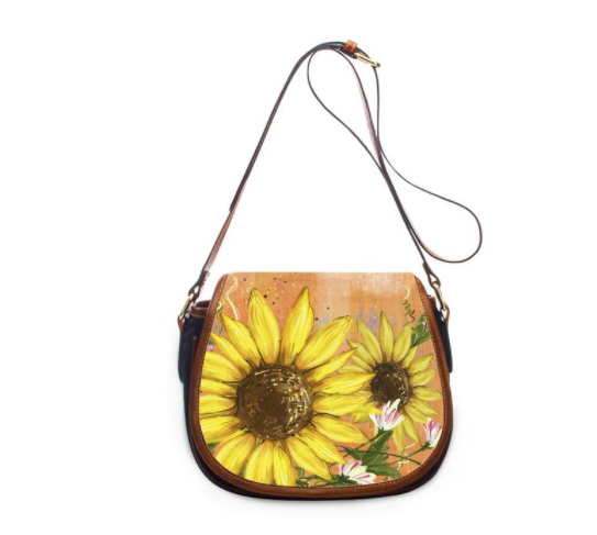 Women's Leather Sunflower Print Shoulder Bag