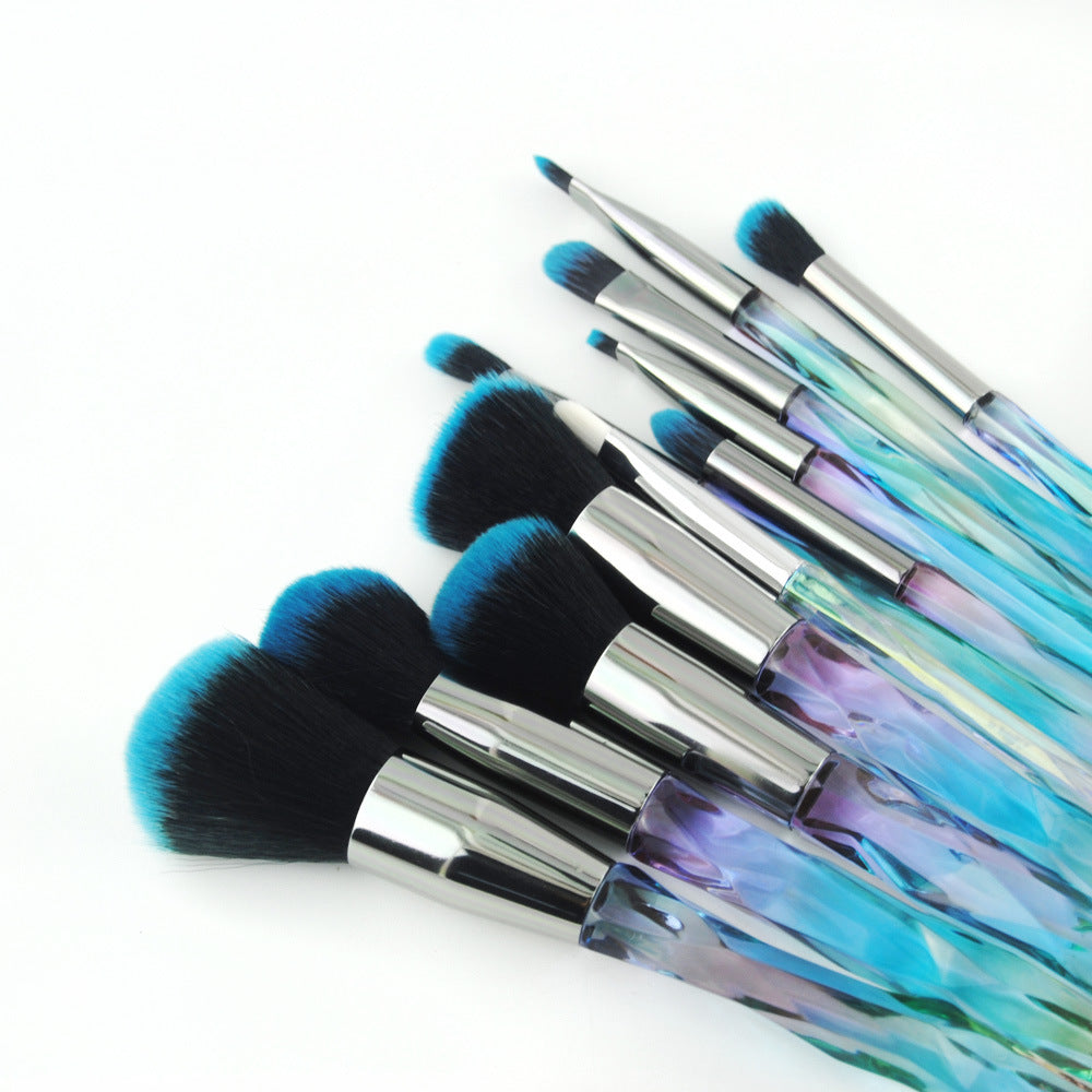 10 Piece Clear Diamond Handle Set Makeup Brushes