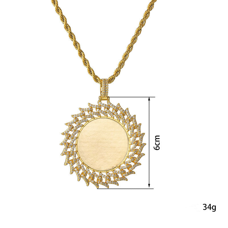 Round Diamond Sun Flower Frame Couple Commemorative Necklace