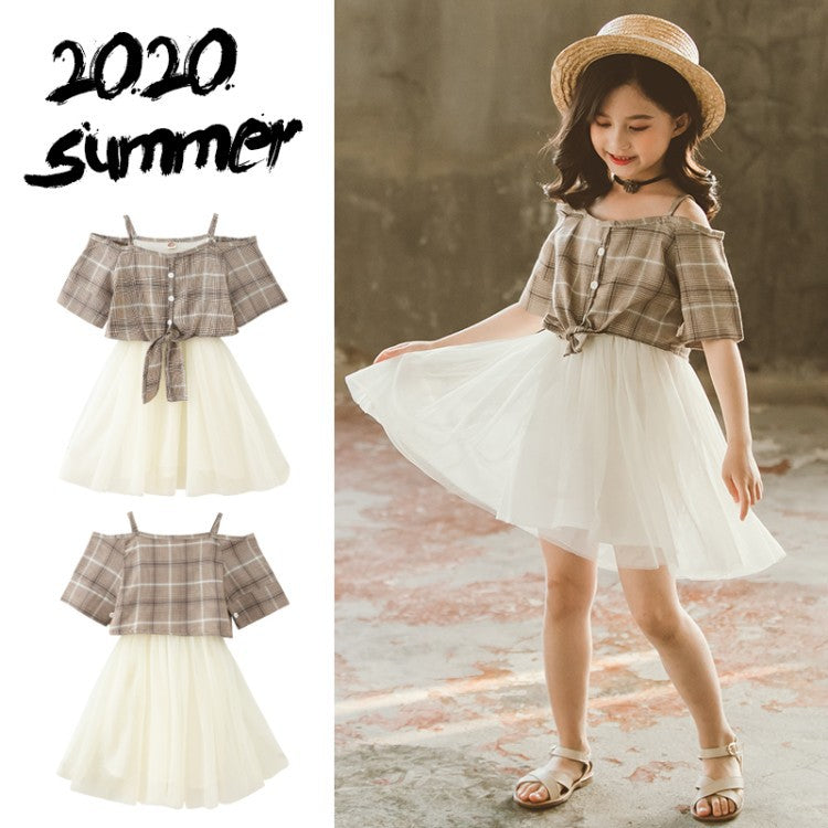 Super Western Style Princess Dress Korean Children's Dress Suspenders Plaid Girl Skirt